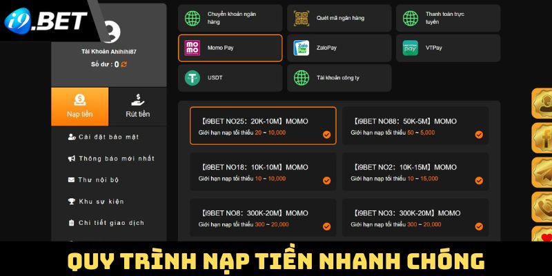 Quy trình nạp tiền nhanh chóng và an toàn cho người chơi